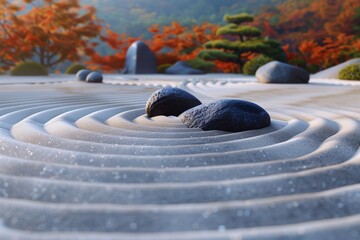 Japanese ZEN garden with textured sand