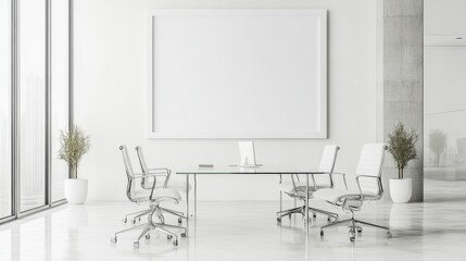 White mockup of an empty, blank poster on the wall