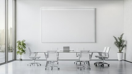 White mockup of an empty, blank poster on the wall