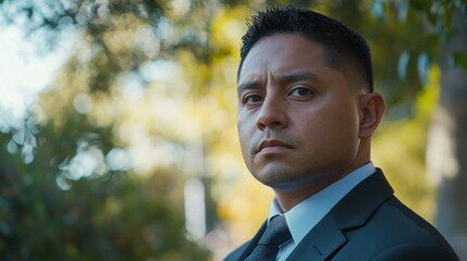 Wall Mural - Close-up Portrait of a Man in a Suit with a Serious Expression