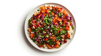 Vibrant vegetable salad with fresh herbs on white plate