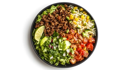 Wall Mural - Vibrant mexican taco salad bowl with fresh ingredients and lime wedge