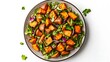 © Borasca - Healthy roasted sweet potato and arugula salad with red onion garnish