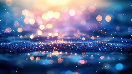 Blue and Gold Glitter Background with Bokeh Lights