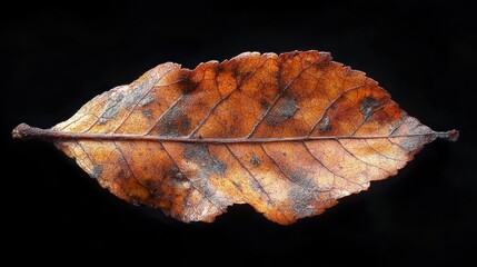 Poster - Close-up of a Dried, Delicate Leaf with a Black Background