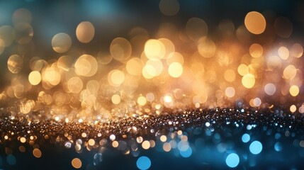 Poster - abstract background with gold and blue bokeh lights