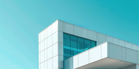 Poster - Contemporary building with geometric facade against clear blue sky