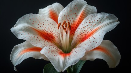 Wall Mural - A Single White Lily with Red Spots and Orange Undertones