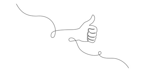 Leinwandbilder - Thumb up in one continuous line drawing. Hand showing like and great sign in simple linear style. Finger up symbol in editable stroke. Doodle monoline vector illustration