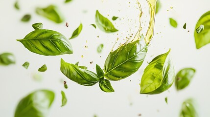 Canvas Print -   A cluster of emerald foliage bobbing on top of a clean canvas with splashes of olive dribbling from the leaves