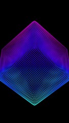 Poster - Looped distortion waves on abstract cube of particles. Digital data splash of box point array. Futuristic glitch UI element. Vertical video