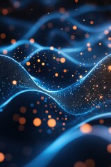 Poster - Abstract digital art depicting a mesmerizing wave pattern with glowing particles in a vibrant blue and orange color scheme