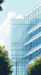 Wall Mural - A modern office building with sleek glass and greenery surrounding it