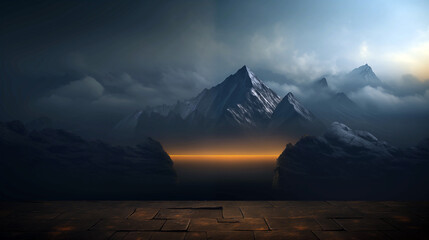 Wall Mural - a mountain range with a lake in between. there is space for text.