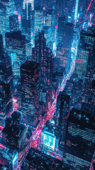 Wall Mural - A vibrant depiction of city skyline at night with illuminated buildings