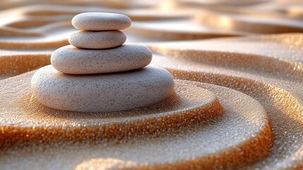 Wall Mural - Stacked Stones on Golden Sand with Swirling Patterns