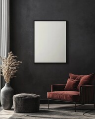 Sticker - Modern Scandinavian Interior with Dark Grey Wall Frame Mockup