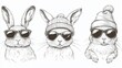 © DZMITRY - A sketch of rabbit sunglasses on an isolated background. Jackrabbit silhouette sunglasses with a hipster hat.
