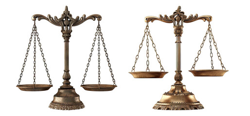 Scale of justice isolated on transparent background, set of