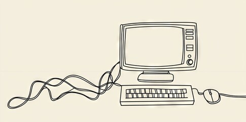 One continuous line of Computers, their accessories, including monitors and keyboards.