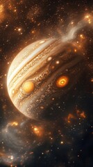 hyperrealistic render of jupiter floating in space intricate details of swirling gas bands the great