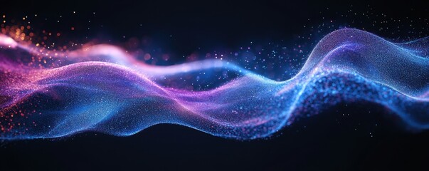 Poster - Vibrant wave of energy in blue and purple hues creating a mesmerizing abstract pattern on a dark background