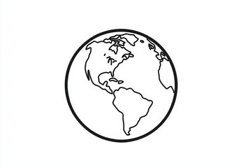 An earth globe with a world map is drawn one line per side, isolated on a white background as a modern illustration but with a minimalist design.