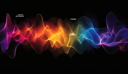 Poster - Vibrant graphic of colorful sound waves illustrating audio dynamics and acoustic flow on a dark background