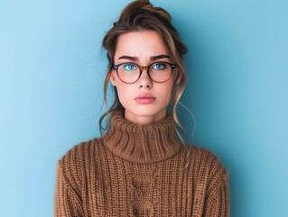 Wall Mural - Young caucasian woman isolated on blue background