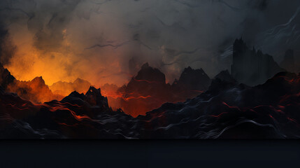 Wall Mural - a dark and ominous landscape with a volcano in the background