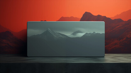 Wall Mural - a mountain range is shown on a screen with a red background. there is space for text.