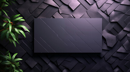 Wall Mural - a black and white image of a square with a green leaf in the background. there is space for text.