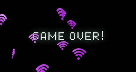 Poster - Animation of game over text over wifi icons on black background