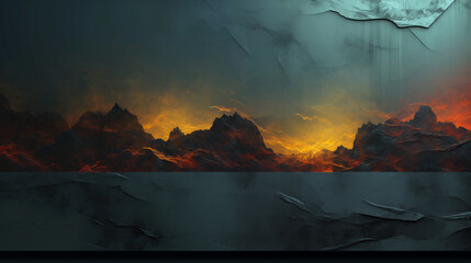Wall Mural - a painting of a mountain range with a sunset in the background. there is space for text.