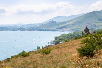 Wall Mural - grassy surface of Sevan Peninsula near Sevanavank