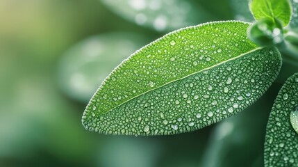 Poster - Dew Drops on a Sage Leaf