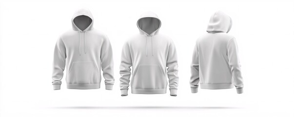 White blank hoodie showing front, back and side view