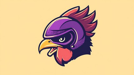 Poster - Rooster wearing a purple helmet, vector illustration