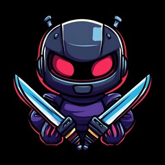 Poster - Cyberpunk robot ninja mascot with dual swords