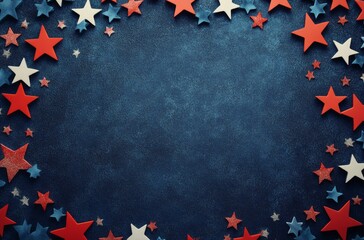 Wall Mural - Decorated blue background with red, white, and blue stars for a festive celebration