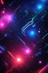 Poster - Abstract glowing line background with neon colors and digital circuit patterns in a futuristic design