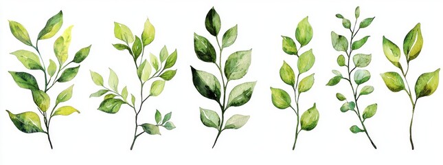 Wall Mural - There are branches, leaves, twigs, etc., in the greenery illustration.