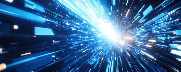 Poster - Dynamic blue digital speed lines and geometric blocks on abstract background