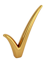 a shiny gold tick mark, often symbolizing confirmation or correct choice 3d ok positive verification