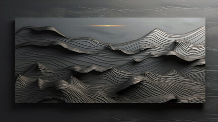 Wall Mural - a black and white image of a wave with a golden line in the middle