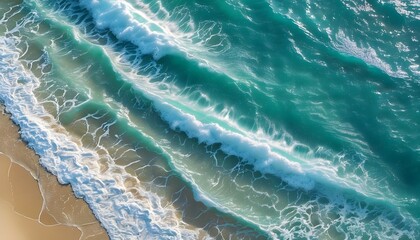 Serene Ocean Waves Crashing on the Shoreline with a Beautiful Beach in the Background