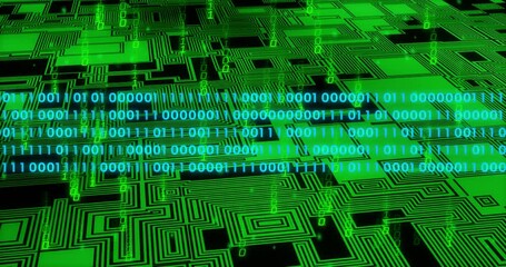 Poster - Animation of digital data processing binary coding over circuit board