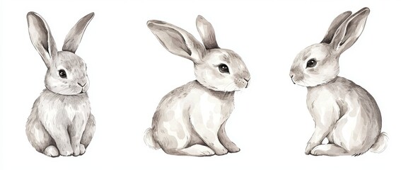 an ink brush illustration of a rabbit set painted in black and white