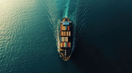 Aerial view of a cargo ship in the sea