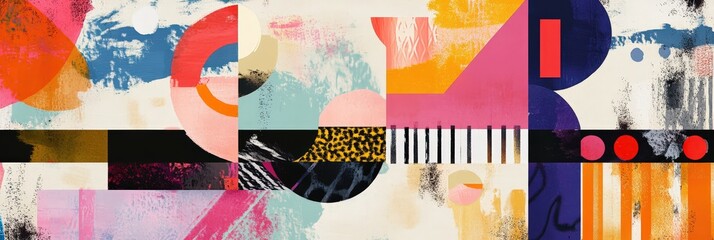 Poster - Modern abstract collage featuring geometric shapes and bold colors.